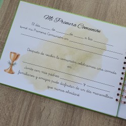 Libro de Firmas Comunión Niño: Diseño Ramas Verdes y Foto | Kalukuqui