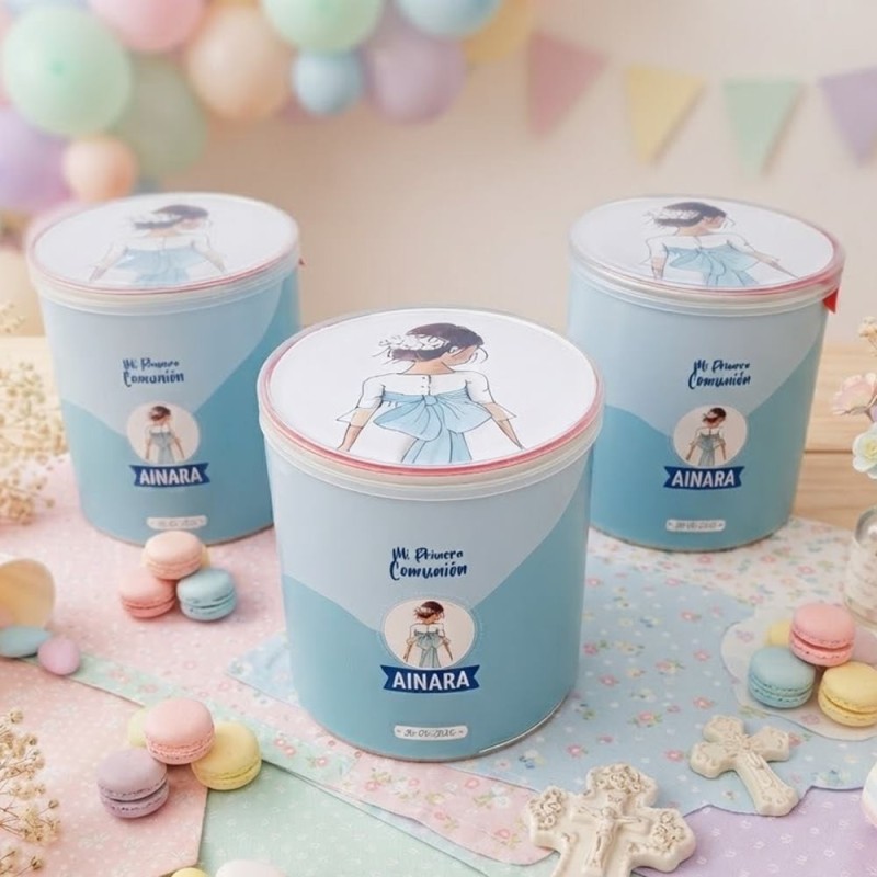 Pringles Personalizadas para Comunión: Diseño Celeste Elegante | Kalukuqui