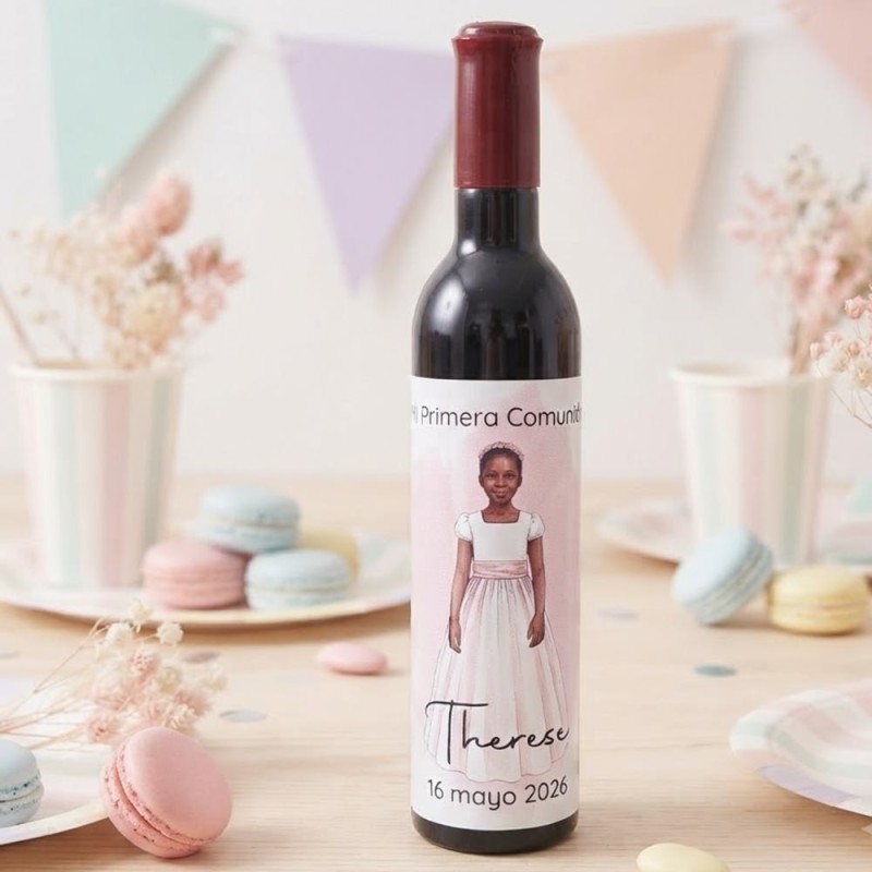 Sacacorchos Botella de Vino Comunión: Personalizado con Foto y Rosa | Kalukuqui