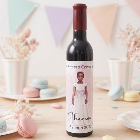 Sacacorchos Botella de Vino Comunión: Personalizado con Foto y Rosa | Kalukuqui
