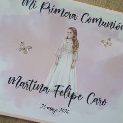 Libro de Firmas Comunión: Personalizado con Foto y Diseño Rosa | Kalukuqui
