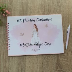 Libro de Firmas Comunión: Personalizado con Foto y Diseño Rosa | Kalukuqui
