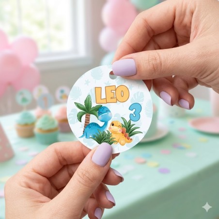 Etiqueta Redonda Dinosaurio Personalizada | Pegatina Fiesta Jurásica