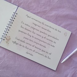 Libro de Firmas Comunión Malva: Personalizado con Foto y Flores | Kalukuqui