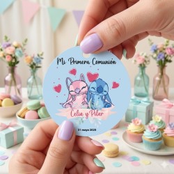 Etiquetas y Pegatinas Stitch y Angel Rosa | Detalles Disney
