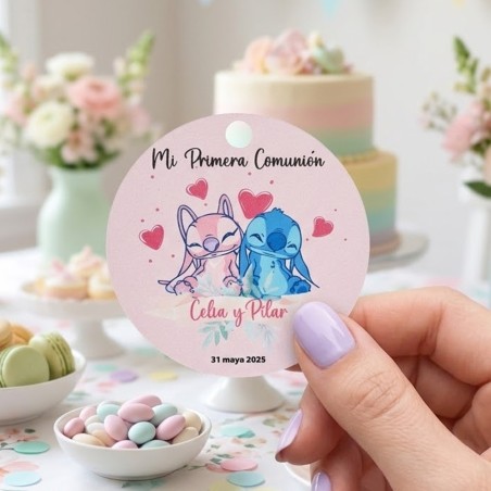 Etiquetas y Pegatinas Stitch y Angel Rosa | Detalles Disney