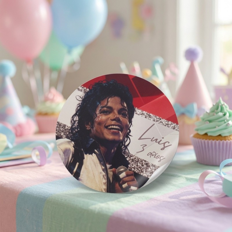 Etiqueta Adhesiva Redonda Michael Jackson: Personalizada | Kalukuqui