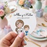 Pegatina Redonda Niño y Niña | Adhesivo Personalizado Eventos Dobles