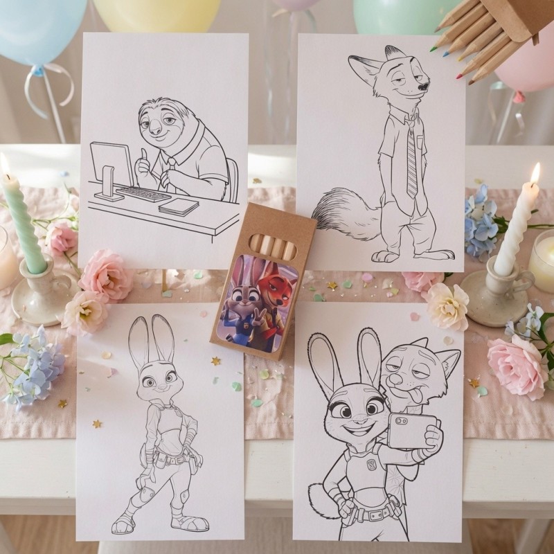 Laminas de colorear y lapices zootropolis