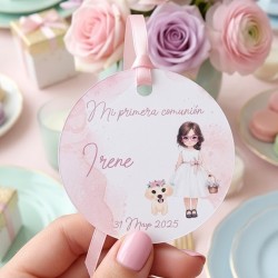 Etiqueta Redonda Niña con Perro | Pegatina Personalizada Mascotas
