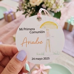 Etiqueta Redonda Dibujo Niña a Mano | Pegatina Estilo Artesanal