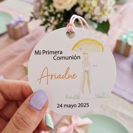 Etiqueta Redonda Dibujo Niña a Mano | Pegatina Estilo Artesanal