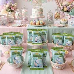 Pack de gusanitos para eventos infantiles con tonos pastel.
