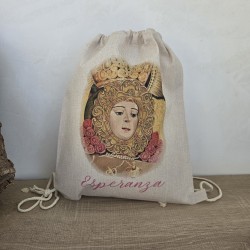 Mochila cómoda para el Rocío con sello de Kalukuqui.
