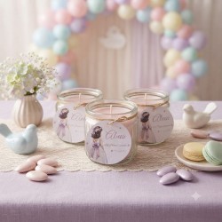 Vela Aromática para Comunión | Detalle con Lazo Malva | Kalukuqui