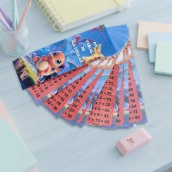 Libro de tablas de multiplicar con diseño de Pokémon.