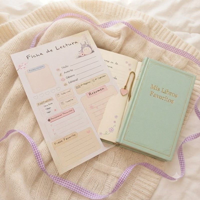 Set de 10 fichas de lectura personalizadas con temática de Totoro.