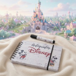 Libro de autógrafos personalizado con temática de cómic de Mickey y Minnie.