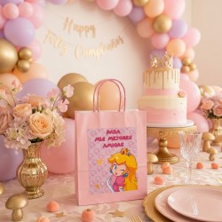 Bolsa de papel de alta calidad con ilustración exclusiva del castillo y la princesa.