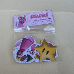 Diseño de Princesa Peach en tonos pastel suaves para bolsa de pegatinas.