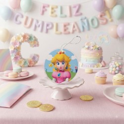 Llavero colgante personalizado con temática de la Princesa Peach de Super Mario.