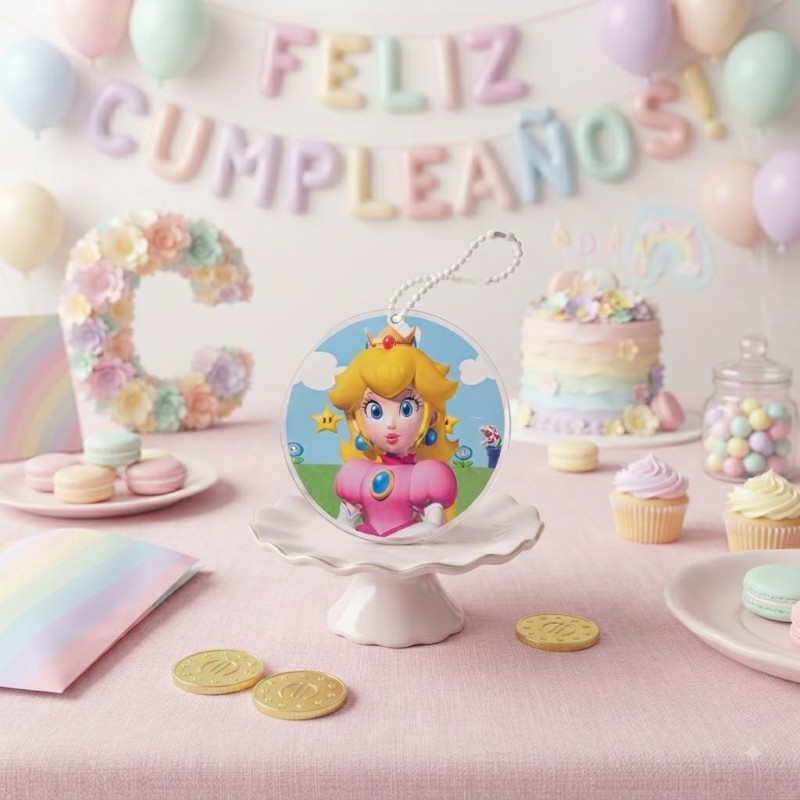 Llavero colgante personalizado con temática de la Princesa Peach de Super Mario.