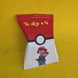 Diseño de personajes Pokémon en tonos pastel suaves para bolsa de regalo.