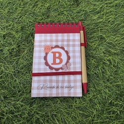Cuaderno A6 con Bolígrafo Flor e Inicial | Kalukuqui