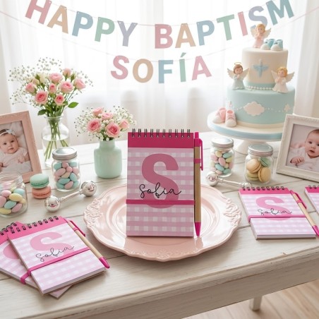 Cuaderno A6 con Bolígrafo Vichy Rosa e Inicial  Kalukuqui