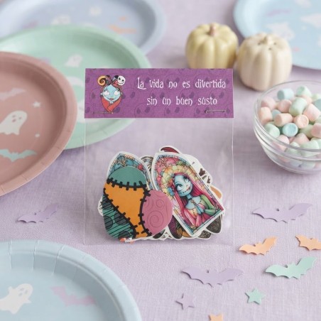 Bolsa de pegatinas troqueladas de Pesadilla Antes de Navidad por Kalukuqui en tonos pastel.