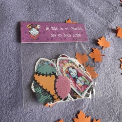 Diseño de pegatinas coleccionables con ilustraciones exclusivas de Jack y Sally.