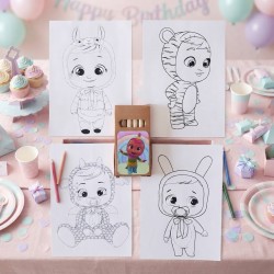 Pack de regalos creativos de los Bebés Llorones por Kalukuqui en tonos pastel.