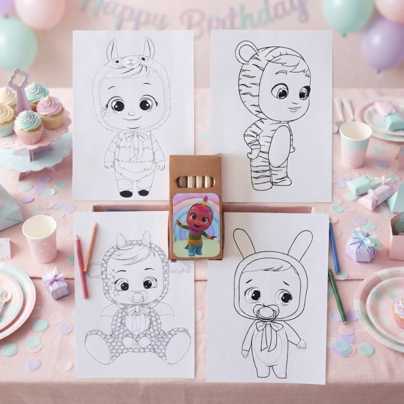 Pack de regalos creativos de los Bebés Llorones por Kalukuqui en tonos pastel.