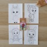 Set infantil con cuatro láminas para colorear tamaño A6 y lápices de colores.