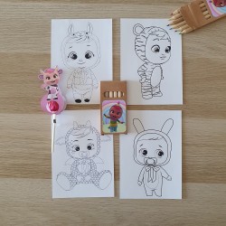 Pack de regalos deluxe de los Bebés Llorones por Kalukuqui en tonos pastel.