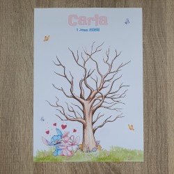 Diseño de lámina para huellas con ilustración exclusiva de Stitch y Angel enamorados.