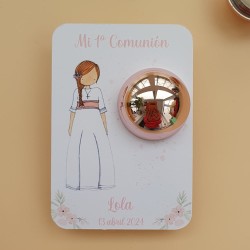 Bálsamo Labial Comunión Niña Lazo Rosa | Detalle Personalizado