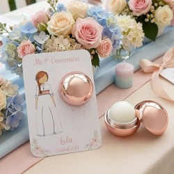 Bálsamo Labial Comunión Niña Lazo Rosa | Detalle Personalizado