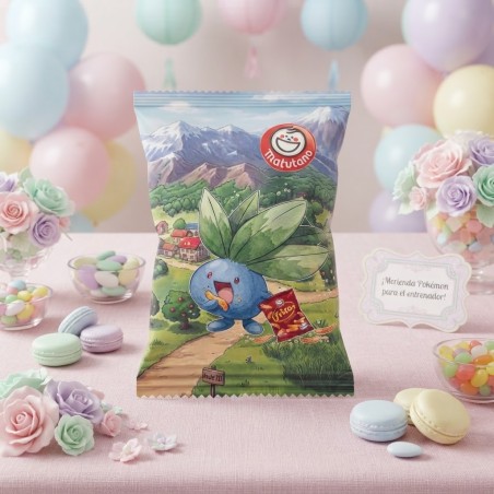 Bolsita de Fritos Matutano de Pokémon Oddish por Kalukuqui en tonos pastel.
