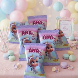 Bolsita de gusanitos de maíz de los Bebés Llorones por Kalukuqui en tonos pastel.