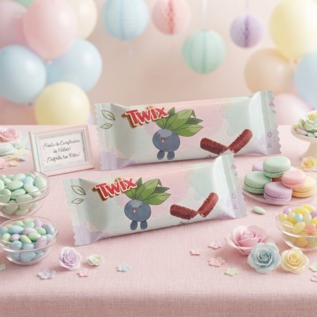 Paquete de chocolatinas Twix de Pokémon Oddish por Kalukuqui en tonos pastel.