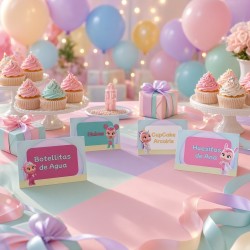 Lote de 4 etiquetas para mesa de chuches de los Bebés Llorones por Kalukuqui en tonos pastel.