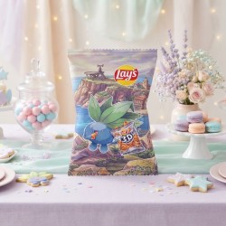 Bolsita de patatas 3D de Pokémon Oddish por Kalukuqui en tonos pastel.