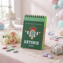 Cuaderno A6 con bolígrafo del Betis por Kalukuqui en tonos pastel.