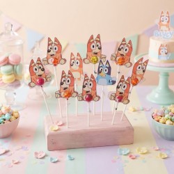 Caramelo con palo Chupa Chups de Bingo de Bluey por Kalukuqui en tonos pastel.