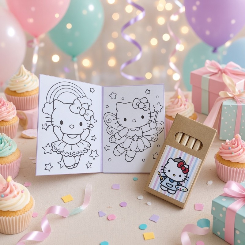 Libro de colorear plegable A6 de Hello Kitty por Kalukuqui en tonos pastel.