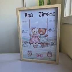 Lámina Natalicio Nacimiento Osas Gemelas | Kalukuqui