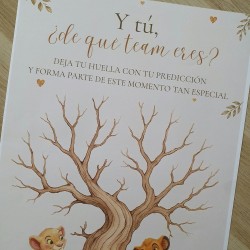 Diseño de lámina de huellas interactiva para descubrir el sexo del bebé.