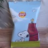 Packaging artesanal para bolsa de patatas fritas con temática de Peanuts.