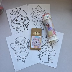 Conjunto de 4 láminas A6 para colorear con ilustraciones de hadas encantadas.
